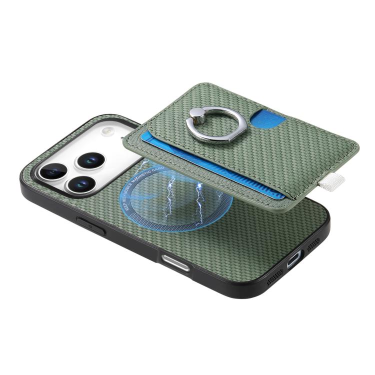 For iPhone 17 Pro Max Carbon Fiber Ring Side Insert Card Bag MagSafe Phone Case(Green) - iPhone 17 Pro Max Cases by buy2fix | Online Shopping UK | buy2fix