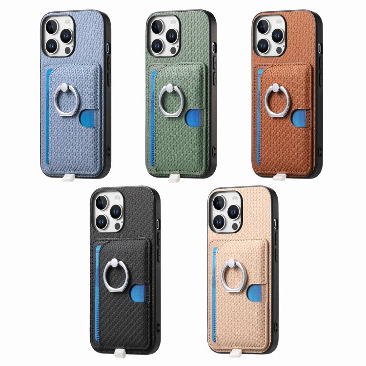 For iPhone 17 Carbon Fiber Ring Side Insert Card Bag MagSafe Phone Case(Green) - iPhone 17 Cases by buy2fix | Online Shopping UK | buy2fix