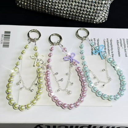 Bow Glass Pearl Mobile Phone Chain(Purple) - Lanyards & Wrist Straps by buy2fix | Online Shopping UK | buy2fix