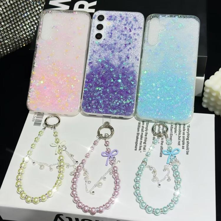 Bow Glass Pearl Mobile Phone Chain(Blue) - Lanyards & Wrist Straps by buy2fix | Online Shopping UK | buy2fix