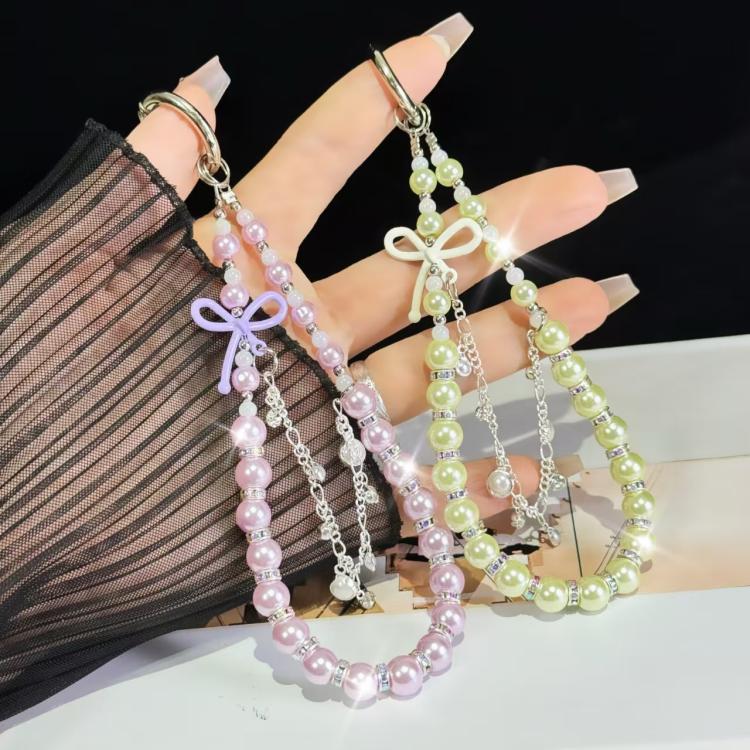 Bow Glass Pearl Mobile Phone Chain(Green) - Lanyards & Wrist Straps by buy2fix | Online Shopping UK | buy2fix