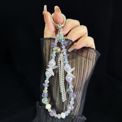 Tassel Pearl Double Butterfly Phone Chain(Green) - Lanyards & Wrist Straps by buy2fix | Online Shopping UK | buy2fix