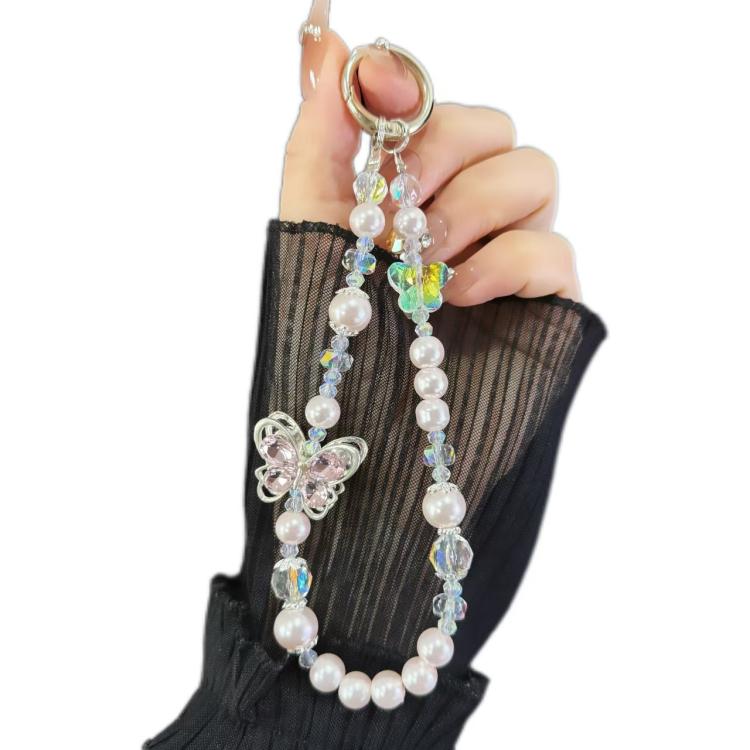 Tassel Pearl Double Butterfly Phone Chain(Pink) - Lanyards & Wrist Straps by buy2fix | Online Shopping UK | buy2fix