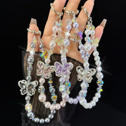 Tassel Pearl Double Butterfly Phone Chain(Pink) - Lanyards & Wrist Straps by buy2fix | Online Shopping UK | buy2fix