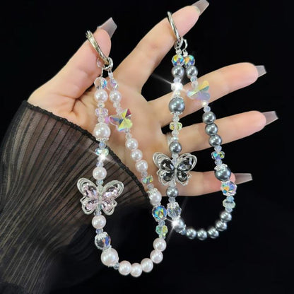 Tassel Pearl Double Butterfly Phone Chain(Green) - Lanyards & Wrist Straps by buy2fix | Online Shopping UK | buy2fix