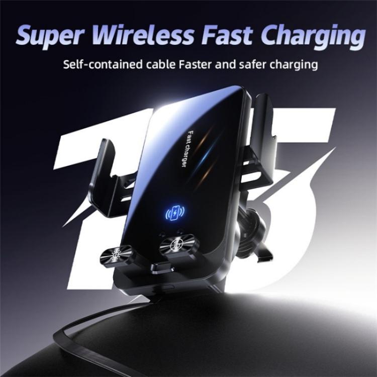 SD05 With Retractable Type-C Cable Car Phone Holder Wireless Charging Mount - Car Charger by buy2fix | Online Shopping UK | buy2fix