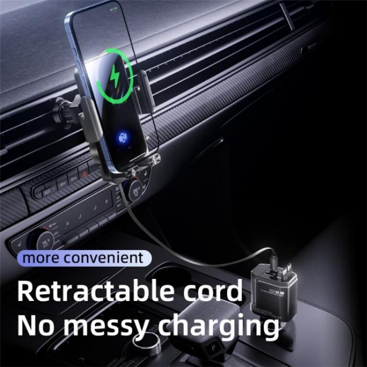 SD05 With Retractable Type-C Cable Car Phone Holder Wireless Charging Mount - Car Charger by buy2fix | Online Shopping UK | buy2fix