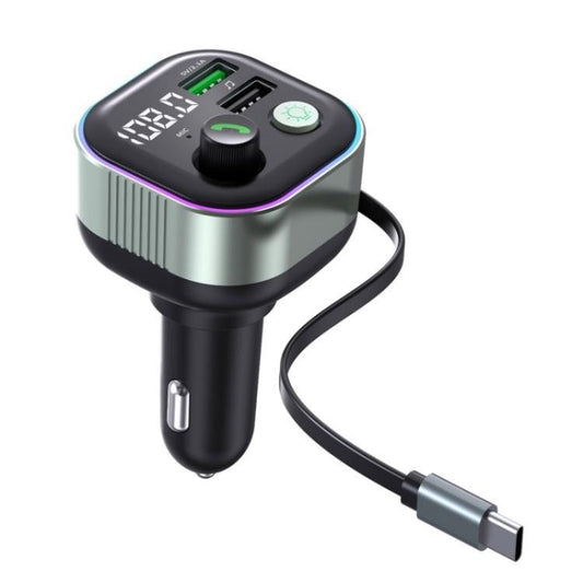 GZ11 Retractable Type-C Cable Voltage Display 65W PD Fast Charging Car Charger MP3 Player - Car Charger by buy2fix | Online Shopping UK | buy2fix