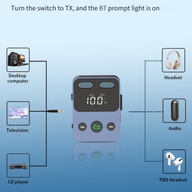 BR17 Bass Boost 2 In 1 Digital Display Bluetooth-Compatible Receiver Transmitter Audio Adapter - Audio Receiver Transmitter by buy2fix | Online Shopping UK | buy2fix