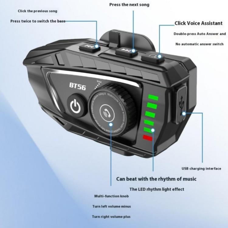 BT56 Rhythm Light Effects Motorcycle Helmet Headphone Bluetooth-Compatible Music Headset - Motorcycle Walkie Talkie by buy2fix | Online Shopping UK | buy2fix