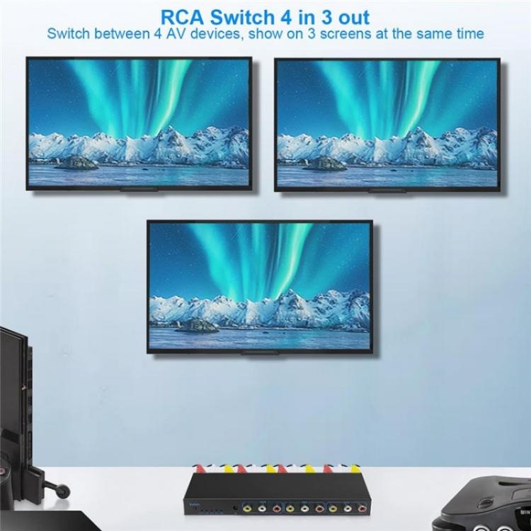RCA 4 In 3 Out AV Audio Video Signal Composite Switcher AV Switch Splitter Box, Plug:US Plug - Splitter Adapter by buy2fix | Online Shopping UK | buy2fix