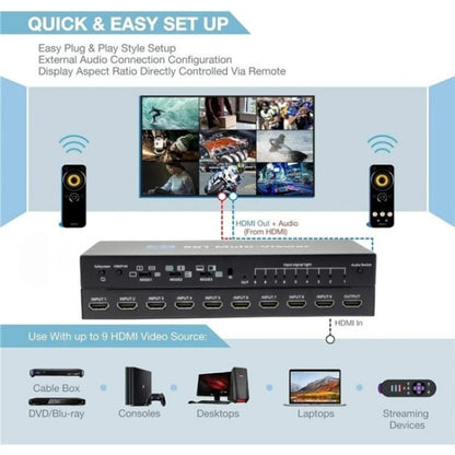 JQF1  9 in 1 Out Switch Adapter Screen Splitter 4K HDMI Multi Viewer Switcher, Plug:US Plug - Splitter by buy2fix | Online Shopping UK | buy2fix