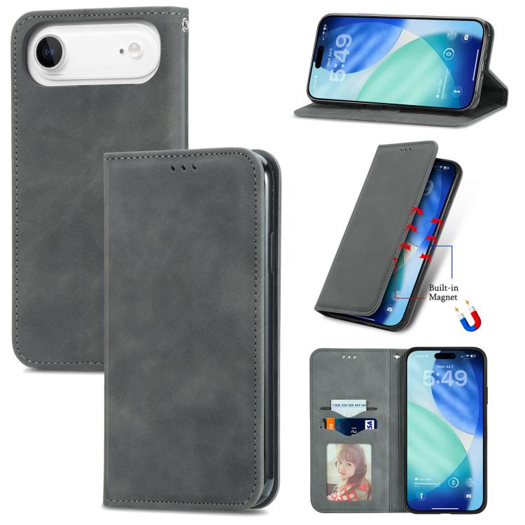 For iPhone Air Retro Skin Feel Magnetic Flip Leather Phone Case(Gray) - iPhone Air Cases by buy2fix | Online Shopping UK | buy2fix