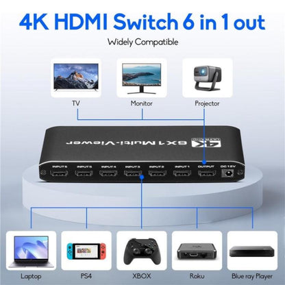 JQF2 4K Seamless Switcher Screen Splitter Multiple Display Modes 6 in 1 Out HDMI Multiviewer, Plug:EU Plug - Splitter by buy2fix | Online Shopping UK | buy2fix