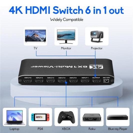 JQF2 4K Seamless Switcher Screen Splitter Multiple Display Modes 6 in 1 Out HDMI Multiviewer, Plug:US Plug - Splitter by buy2fix | Online Shopping UK | buy2fix