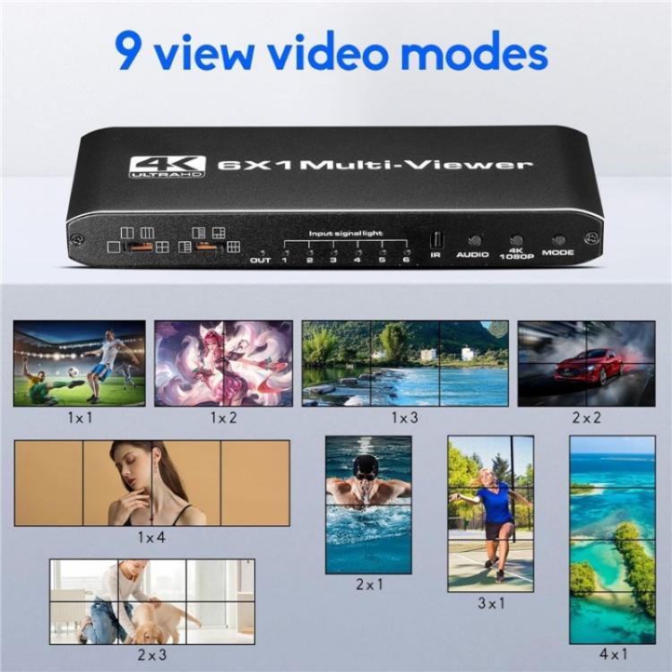 JQF2 4K Seamless Switcher Screen Splitter Multiple Display Modes 6 in 1 Out HDMI Multiviewer, Plug:US Plug - Splitter by buy2fix | Online Shopping UK | buy2fix