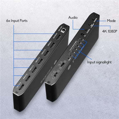 JQF2 4K Seamless Switcher Screen Splitter Multiple Display Modes 6 in 1 Out HDMI Multiviewer, Plug:US Plug - Splitter by buy2fix | Online Shopping UK | buy2fix