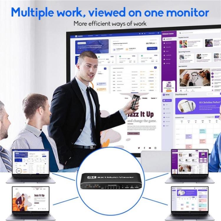 JQF2 4K Seamless Switcher Screen Splitter Multiple Display Modes 6 in 1 Out HDMI Multiviewer, Plug:EU Plug - Splitter by buy2fix | Online Shopping UK | buy2fix