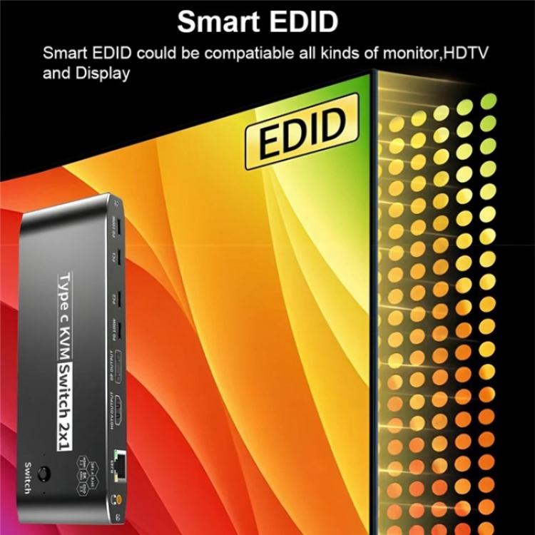 K8 With RJ45 Ethernet Port 2 In 1 Out Type C KVM Switcher 7 USB 2.0 Ports Docking Station - Switch by buy2fix | Online Shopping UK | buy2fix