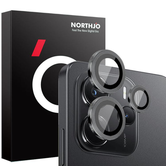 For Xiaomi Redmi Note 14 4G 163.25mm NORTHJO Camera Lens Protector CD Metal Ring Tempered Glass Film(Black) - Note 14 Tempered Glass by NORTHJO | Online Shopping UK | buy2fix