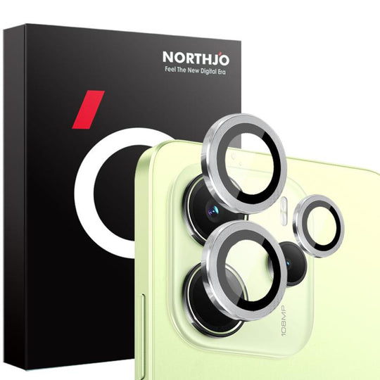 For Xiaomi Redmi Note 14 4G 163.25mm NORTHJO Camera Lens Protector CD Metal Ring Tempered Glass Film(Silver)