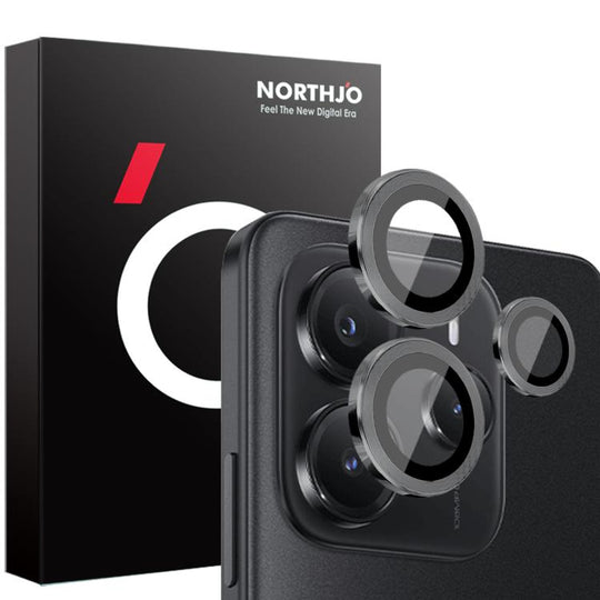 For Xiaomi Redmi Note 14 5G NORTHJO Camera Lens Protector CD Metal Ring Tempered Glass Film(Black)