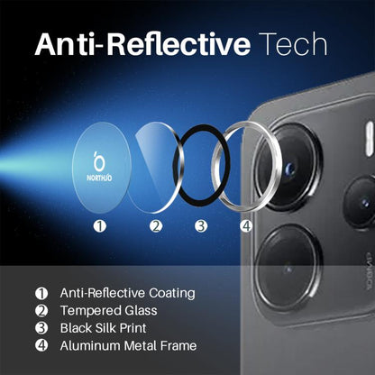 For Xiaomi Redmi Note 14 5G NORTHJO Camera Lens Protector CD Metal Ring Tempered Glass Film(Black) - Note 14 Tempered Glass by NORTHJO | Online Shopping UK | buy2fix