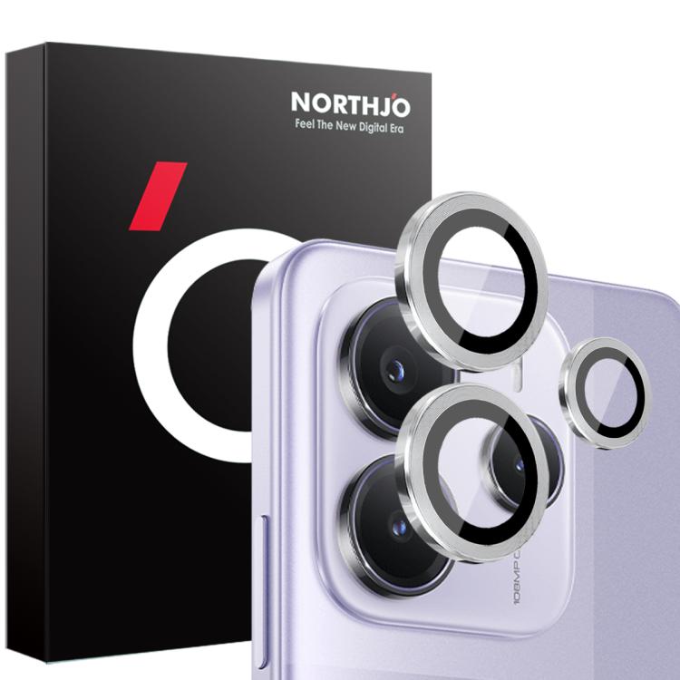For Xiaomi Redmi Note 14 5G NORTHJO Camera Lens Protector CD Metal Ring Tempered Glass Film(Silver) - Note 14 Tempered Glass by NORTHJO | Online Shopping UK | buy2fix