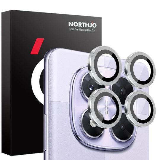 For Xiaomi Redmi Note 14 Pro 5G NORTHJO Camera Lens Protector CD Metal Ring Tempered Glass Film(Silver)