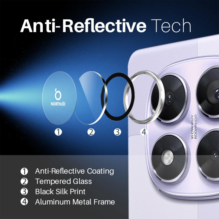 For Xiaomi Redmi Note 14 Pro 5G NORTHJO Camera Lens Protector CD Metal Ring Tempered Glass Film(Silver) - Note 14 Pro Tempered Glass by NORTHJO | Online Shopping UK | buy2fix