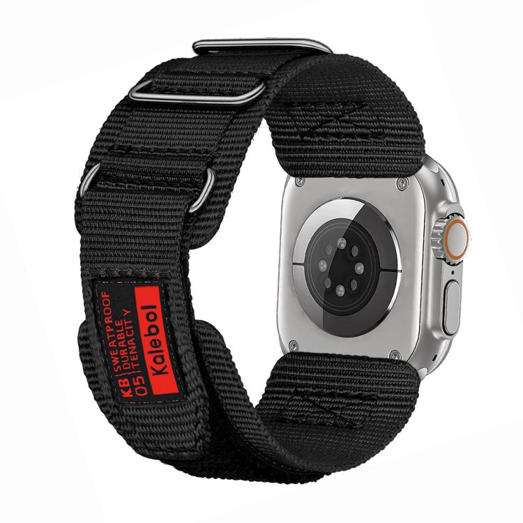 For Apple Watch 42mm / 41mm / 40mm / 38mm Kalebol Hook and Tri-Loop Nylon Watch Band(Black) - Watch Bands by Kalebol | Online Shopping UK | buy2fix