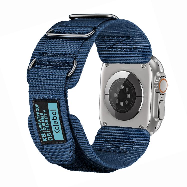 For Apple Watch 46mm / 49mm / 45mm / 44mm Kalebol Hook and Tri-Loop Nylon Watch Band(Blue) - Watch Bands by Kalebol | Online Shopping UK | buy2fix