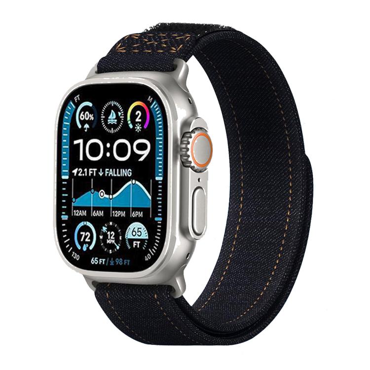 For Apple Watch 46mm / 49mm / 45mm / 44mm Kalebol Cool Denim Nylon Hook and Loop Fastener Watch Band(Black) - Watch Bands by Kalebol | Online Shopping UK | buy2fix
