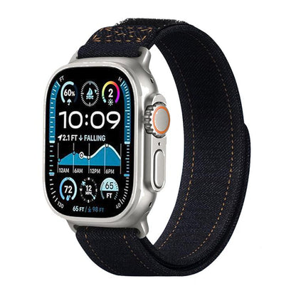 For Apple Watch 46mm / 49mm / 45mm / 44mm Kalebol Cool Denim Nylon Hook and Loop Fastener Watch Band(Black) - Watch Bands by Kalebol | Online Shopping UK | buy2fix