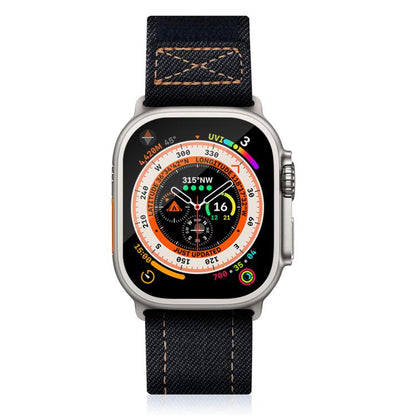 For Apple Watch 46mm / 49mm / 45mm / 44mm Kalebol Cool Denim Nylon Hook and Loop Fastener Watch Band(Black) - Watch Bands by Kalebol | Online Shopping UK | buy2fix