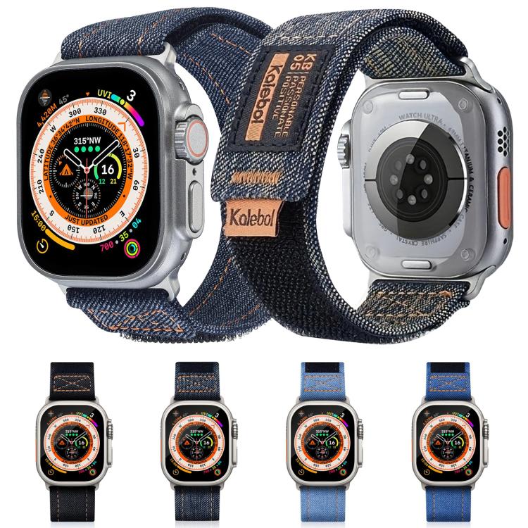 For Apple Watch 46mm / 49mm / 45mm / 44mm Kalebol Cool Denim Nylon Hook and Loop Fastener Watch Band(Black) - Watch Bands by Kalebol | Online Shopping UK | buy2fix
