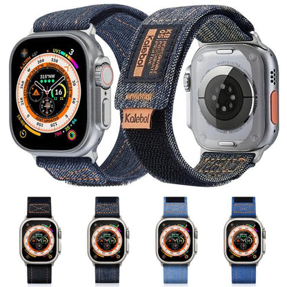For Apple Watch 46mm / 49mm / 45mm / 44mm Kalebol Cool Denim Nylon Hook and Loop Fastener Watch Band(Black) - Watch Bands by Kalebol | Online Shopping UK | buy2fix