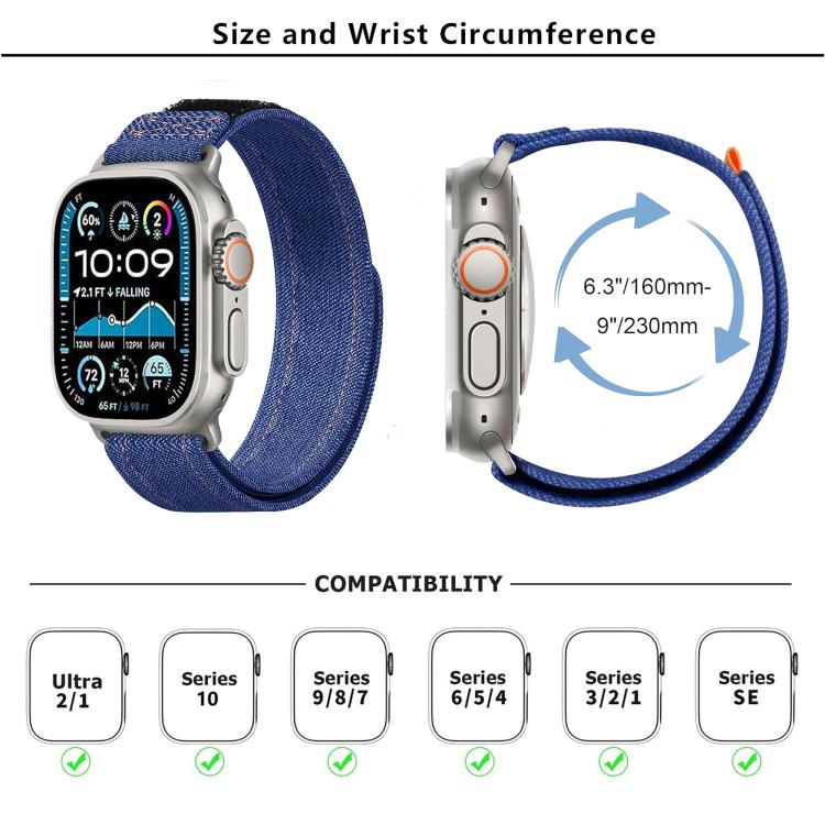 For Apple Watch 46mm / 49mm / 45mm / 44mm Kalebol Cool Denim Nylon Hook and Loop Fastener Watch Band(Black) - Watch Bands by Kalebol | Online Shopping UK | buy2fix