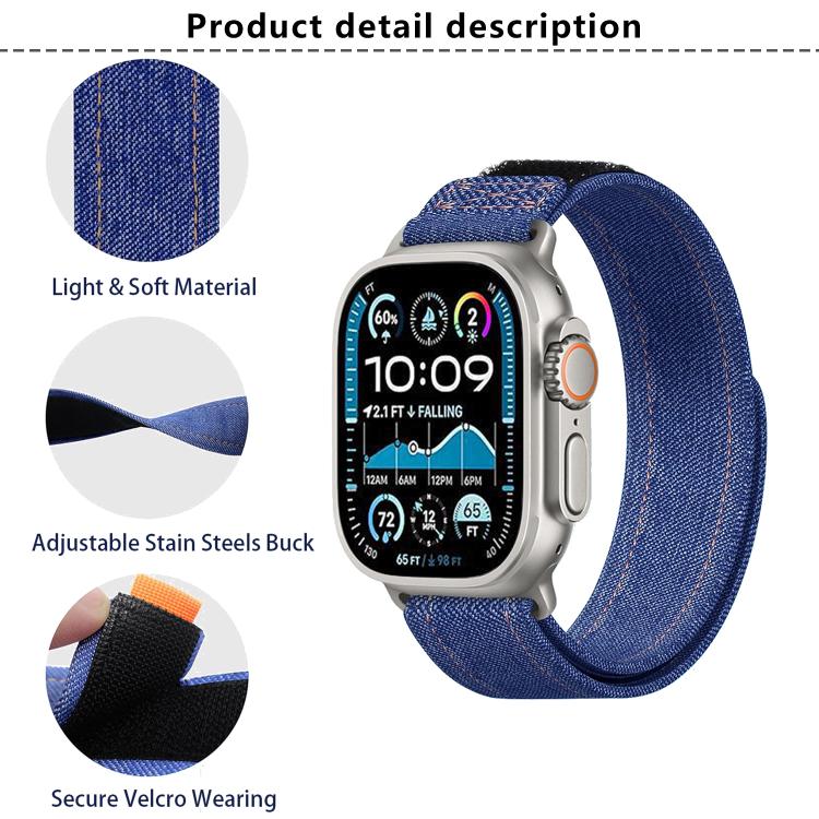 For Apple Watch 46mm / 49mm / 45mm / 44mm Kalebol Cool Denim Nylon Hook and Loop Fastener Watch Band(Black) - Watch Bands by Kalebol | Online Shopping UK | buy2fix