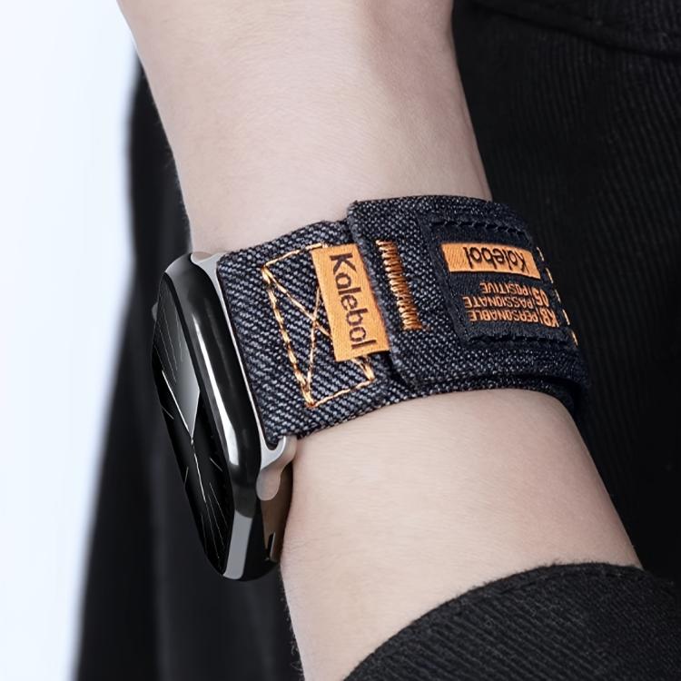For Apple Watch 46mm / 49mm / 45mm / 44mm Kalebol Cool Denim Nylon Hook and Loop Fastener Watch Band(Black) - Watch Bands by Kalebol | Online Shopping UK | buy2fix