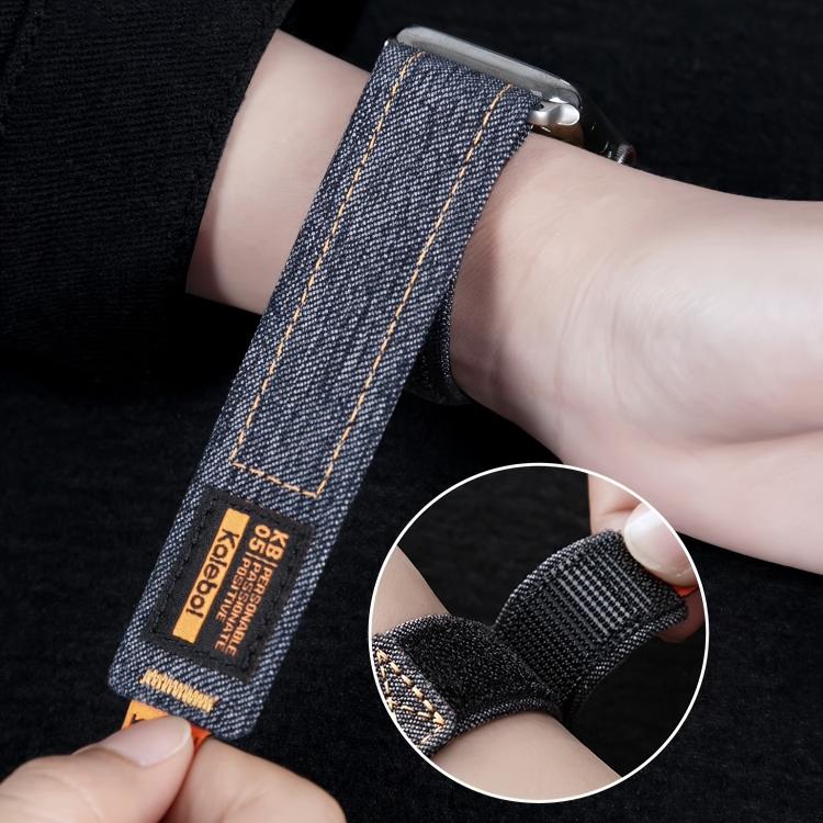 For Apple Watch 46mm / 49mm / 45mm / 44mm Kalebol Cool Denim Nylon Hook and Loop Fastener Watch Band(Black) - Watch Bands by Kalebol | Online Shopping UK | buy2fix
