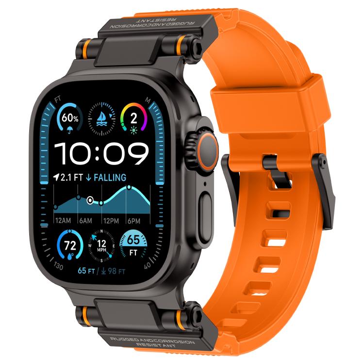 For Apple Watch 46mm / 49mm / 45mm / 44mm Kalebol Outdoor Explorer Metal Connector TPU Watch Band(Black Orange) - Watch Bands by Kalebol | Online Shopping UK | buy2fix