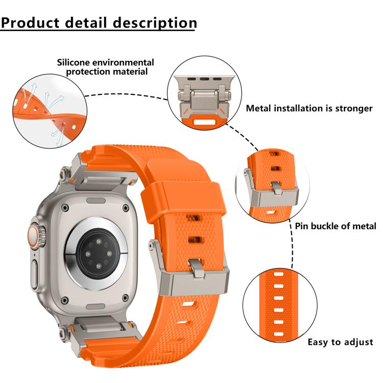 For Apple Watch 46mm / 49mm / 45mm / 44mm Kalebol Outdoor Explorer Metal Connector TPU Watch Band(Black Orange) - Watch Bands by Kalebol | Online Shopping UK | buy2fix