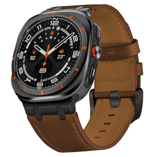For Galaxy Watch Ultra2 2026 / 2025 / 1 2024 Crazy Horse Leather Watch Band(Black Brown+Black Buckle)