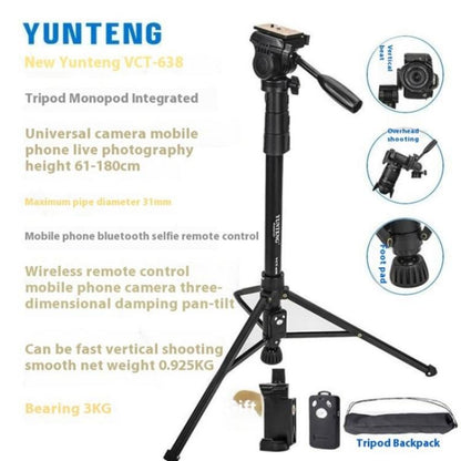 YUNTENG 638 Aluminum Alloy Extendable Stand Phone Holder Camera Tripod Monopod - Tripods by YUNTENG | Online Shopping UK | buy2fix