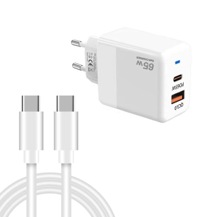 PD41 GaN PD 45W + USB Charger with Type-C to Type-C Data Cable, EU Plug(White) - USB Charger by buy2fix | Online Shopping UK | buy2fix