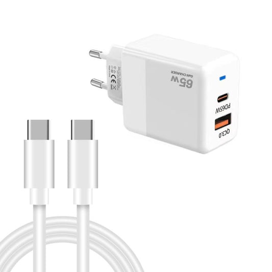 PD41 GaN PD 45W + USB Charger with Type-C to Type-C Data Cable, EU Plug(White) - USB Charger by buy2fix | Online Shopping UK | buy2fix