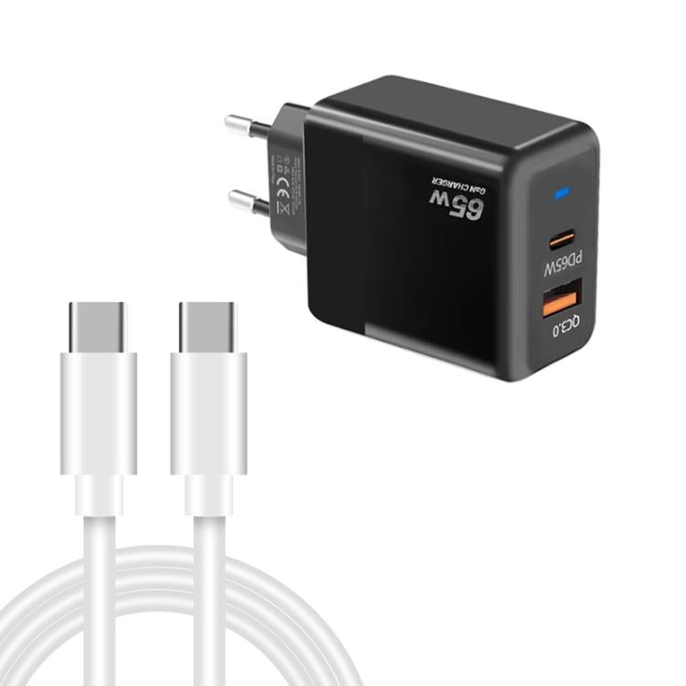 PD41 GaN PD 45W + USB Charger with Type-C to Type-C Data Cable, EU Plug(Black) - USB Charger by buy2fix | Online Shopping UK | buy2fix