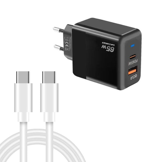 PD41 GaN PD 45W + USB Charger with Type-C to Type-C Data Cable, EU Plug(Black) - USB Charger by buy2fix | Online Shopping UK | buy2fix