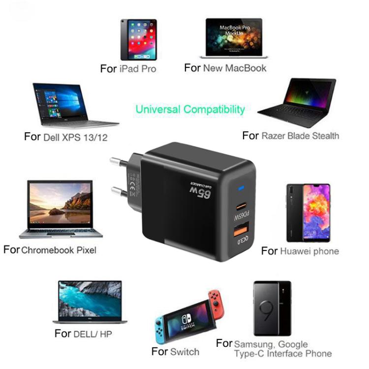 PD41 GaN PD 45W + USB Charger with Type-C to Type-C Data Cable, EU Plug(Black) - USB Charger by buy2fix | Online Shopping UK | buy2fix